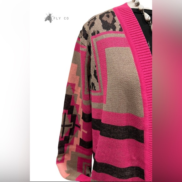 Knit Leopard Cardigan with Aztec Details - Picture 3 of 3